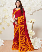 Vishal Prints Cherry Red Printed Georgette Saree