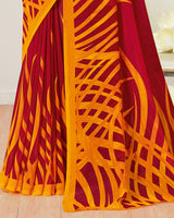 Vishal Prints Cherry Red Printed Georgette Saree