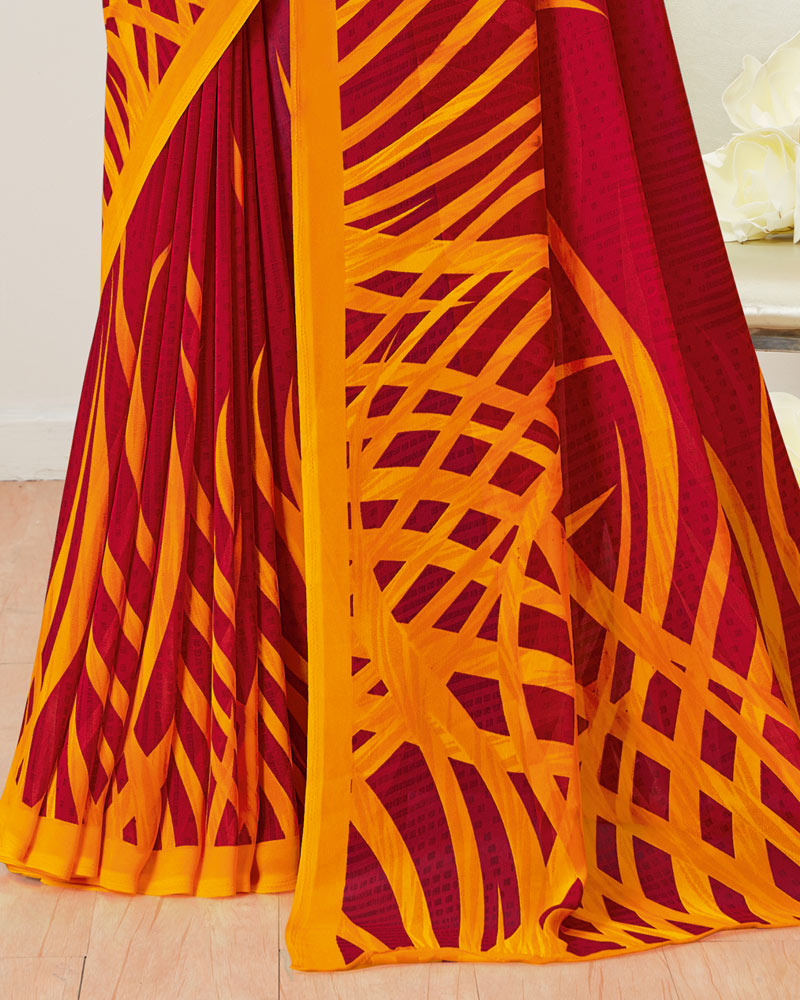 Vishal Prints Cherry Red Printed Georgette Saree