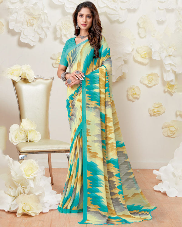 Vishal Prints Turquoise Blue Printed Georgette Saree