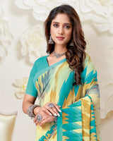 Vishal Prints Turquoise Blue Printed Georgette Saree