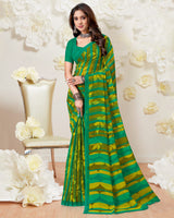 Vishal Prints Dark Mint Green Printed Georgette Saree