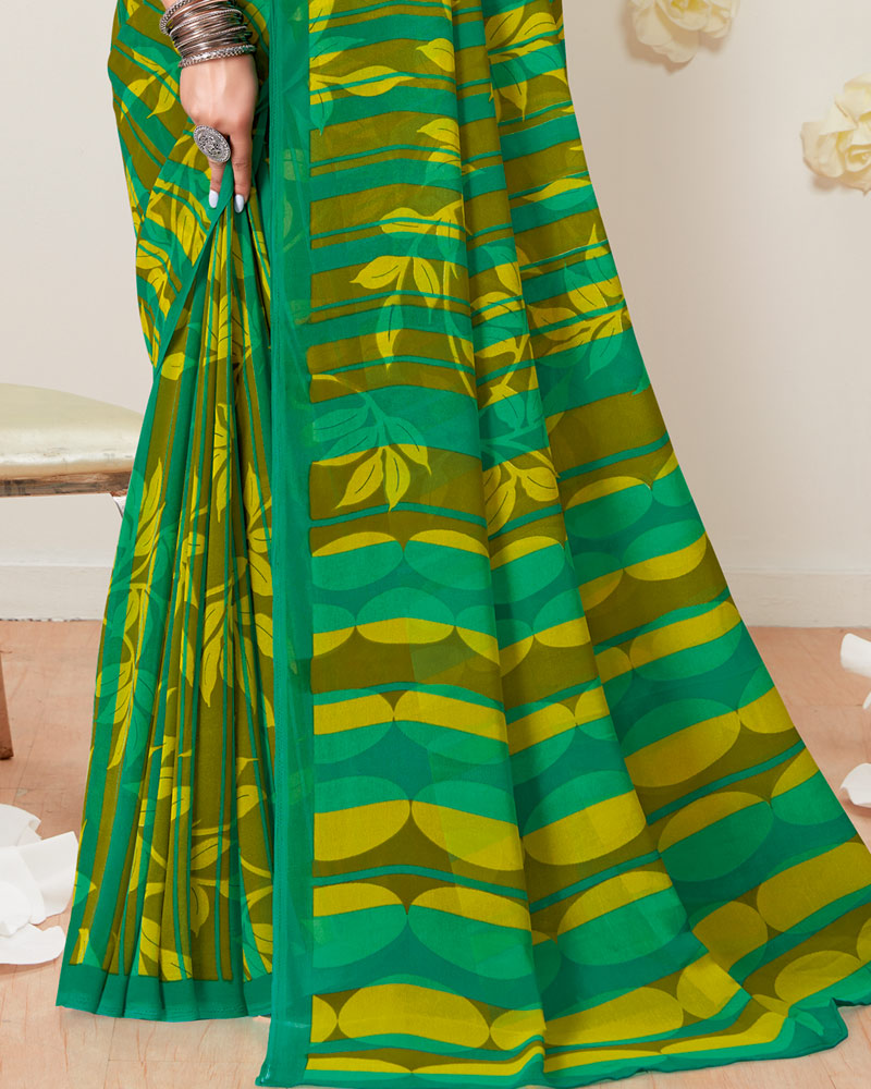 Vishal Prints Dark Mint Green Printed Georgette Saree