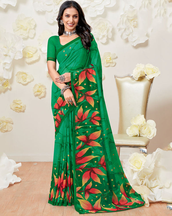 Vishal Prints Jade Green Printed Georgette Saree