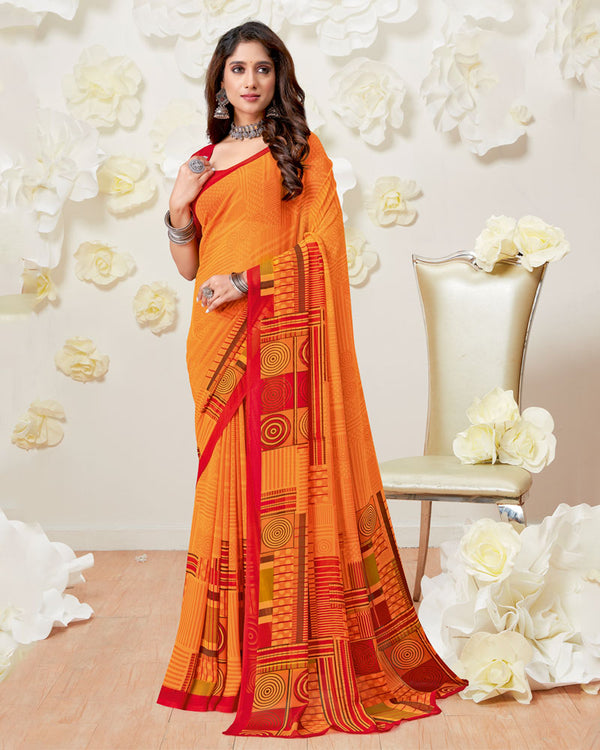 Vishal Prints Yellowish Orange Printed Georgette Saree