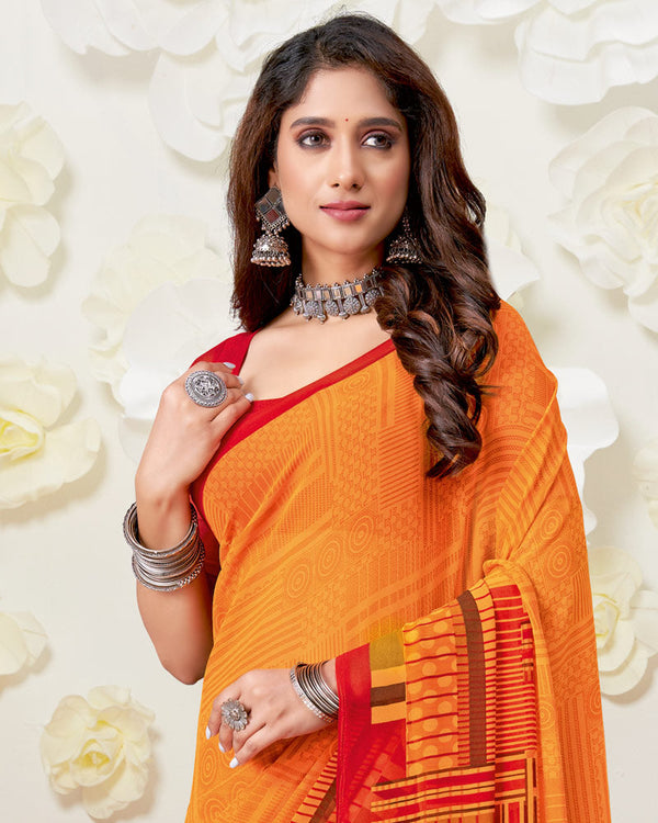 Vishal Prints Yellowish Orange Printed Georgette Saree