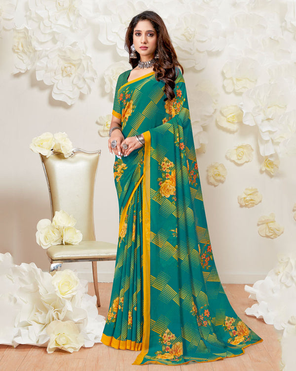 Vishal Prints Teal Green Printed Georgette Saree