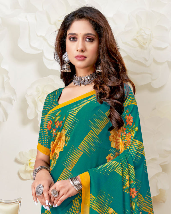 Vishal Prints Teal Green Printed Georgette Saree