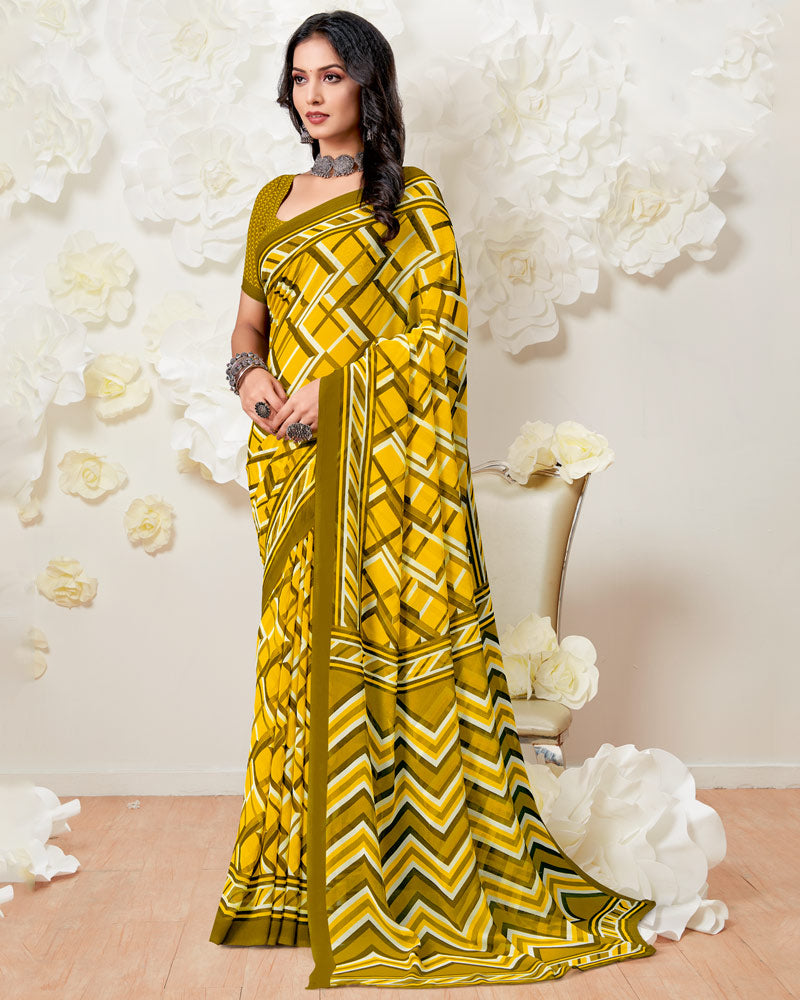 Vishal Prints Yellow Printed Georgette Saree