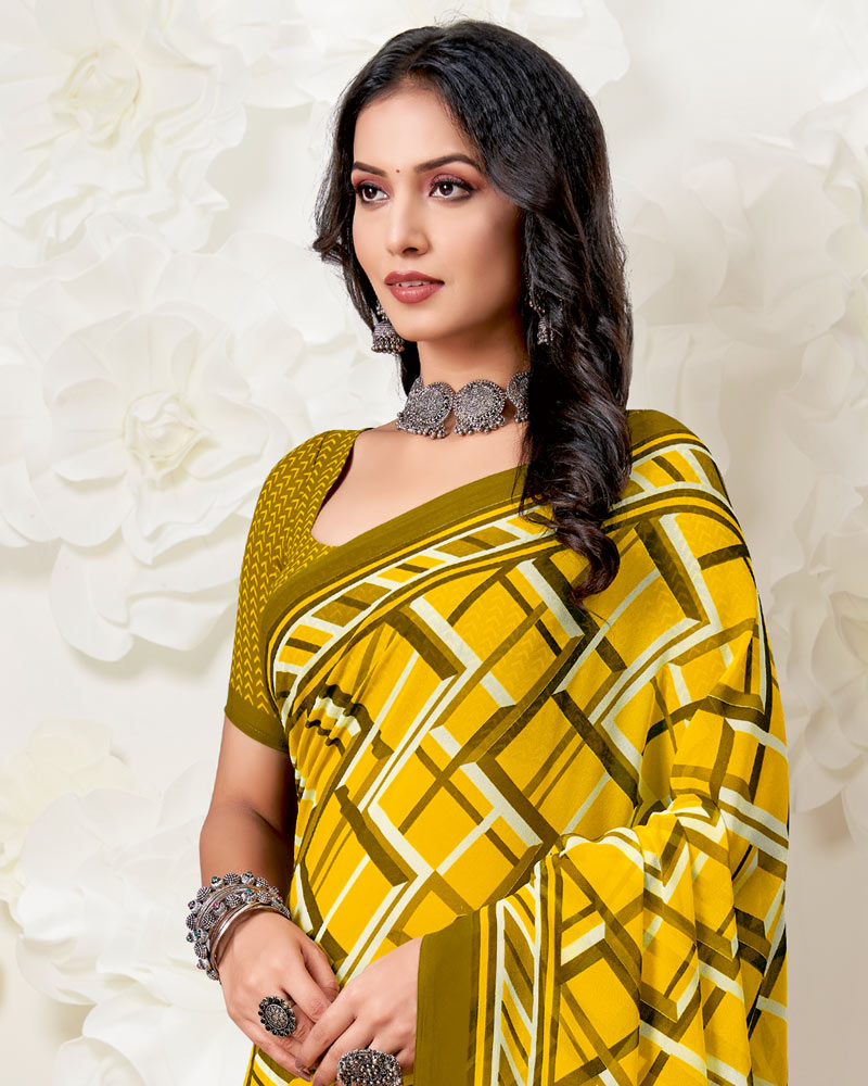 Vishal Prints Yellow Printed Georgette Saree