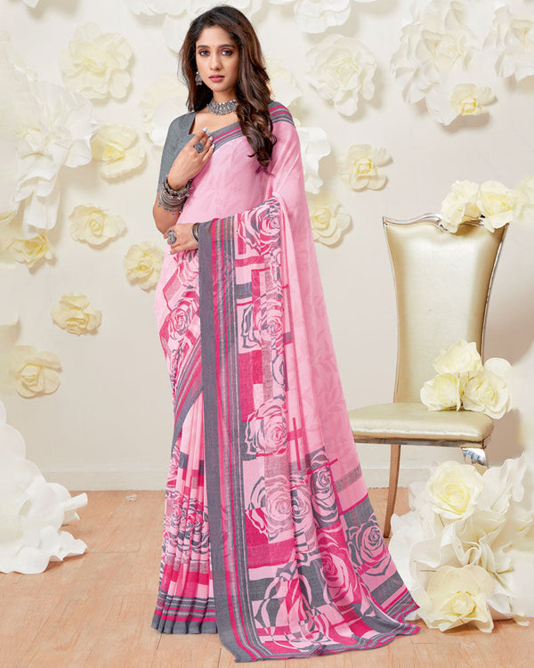 Vishal Prints Baby Pink Printed Georgette Saree