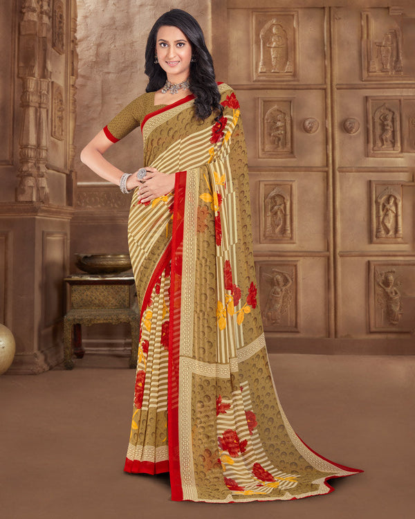 Vishal Prints Dark Beige Printed Georgette Saree