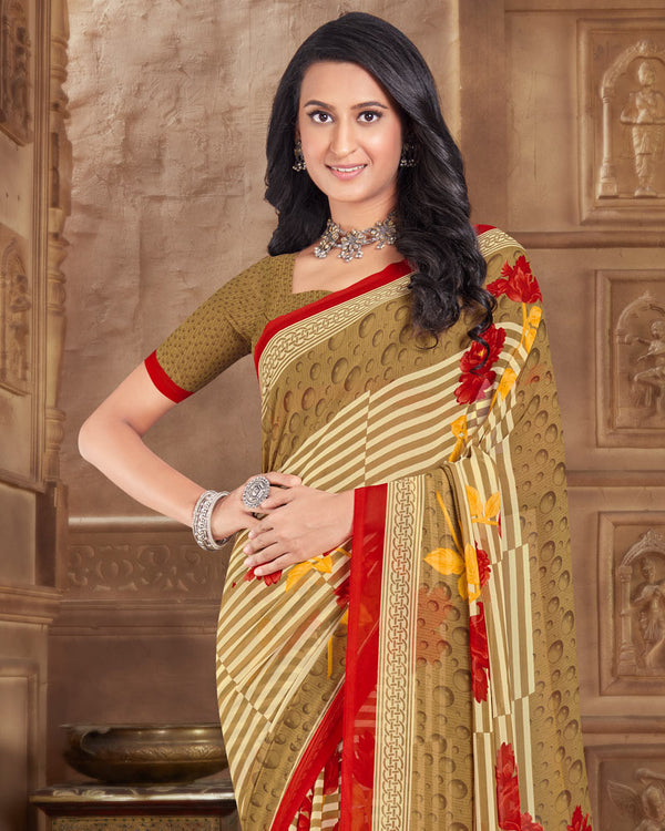 Vishal Prints Dark Beige Printed Georgette Saree