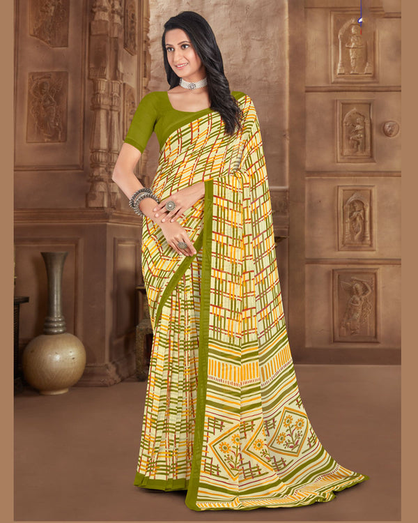 Vishal Prints Light Yellow Printed Georgette Saree