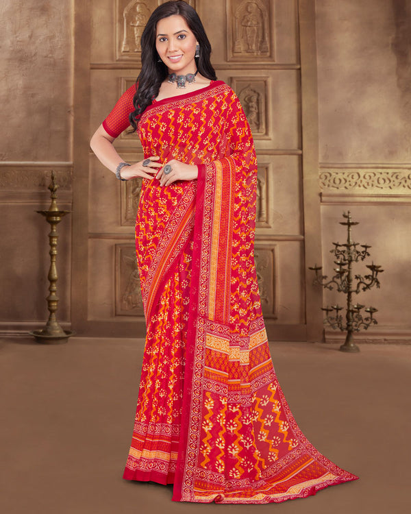 Vishal Prints Cherry Red Printed Georgette Saree