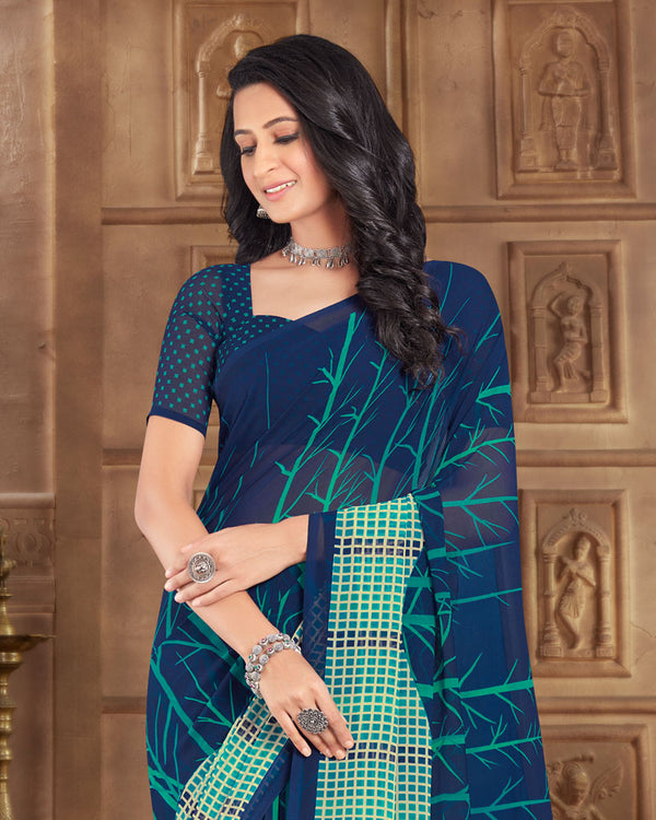 Vishal Prints Navy Blue Printed Georgette Saree