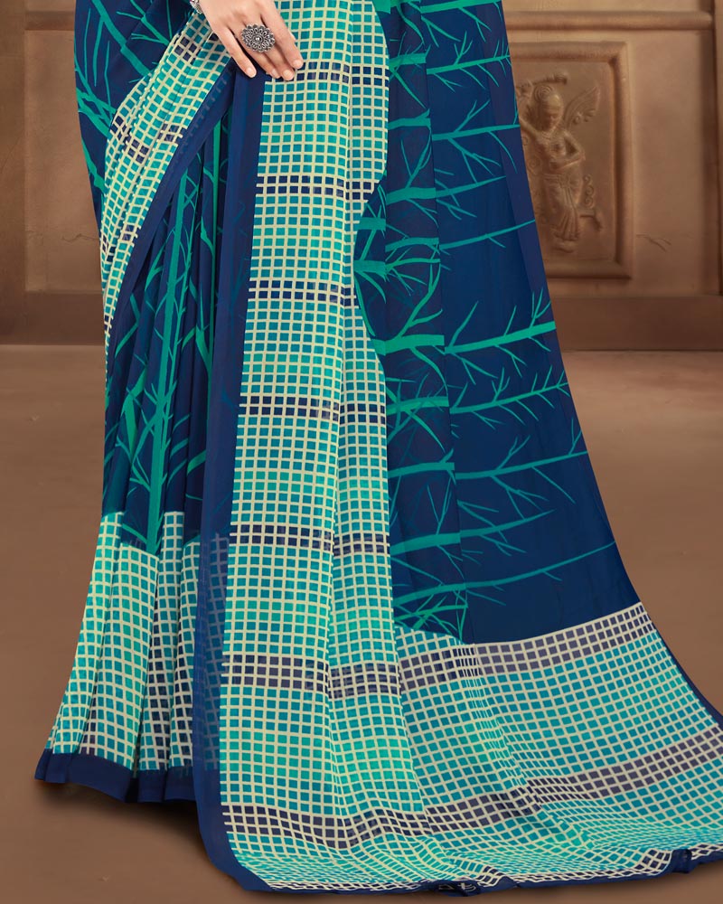 Vishal Prints Navy Blue Printed Georgette Saree