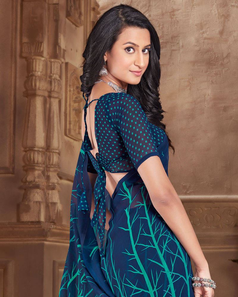 Vishal Prints Navy Blue Printed Georgette Saree