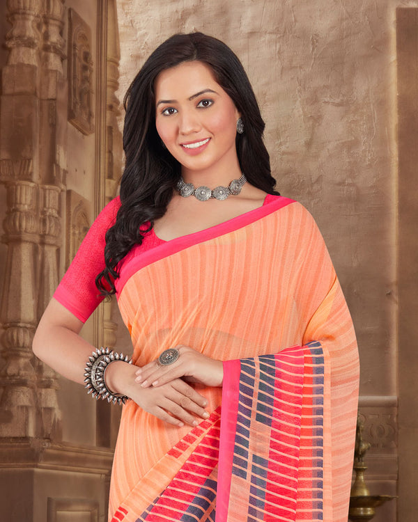 Vishal Prints Pastel Orange Printed Georgette Saree