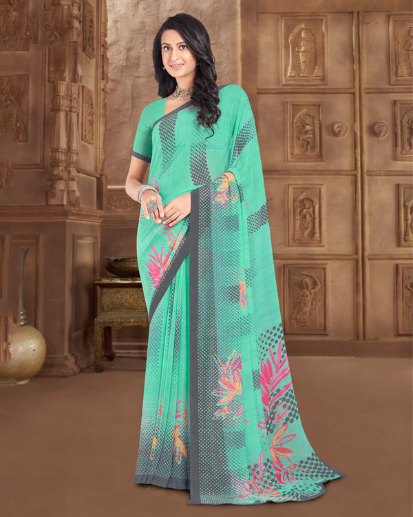 Vishal Prints Aqua Green Printed Georgette Saree