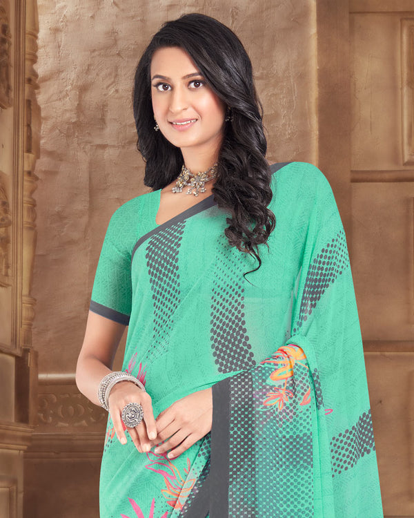 Vishal Prints Aqua Green Printed Georgette Saree