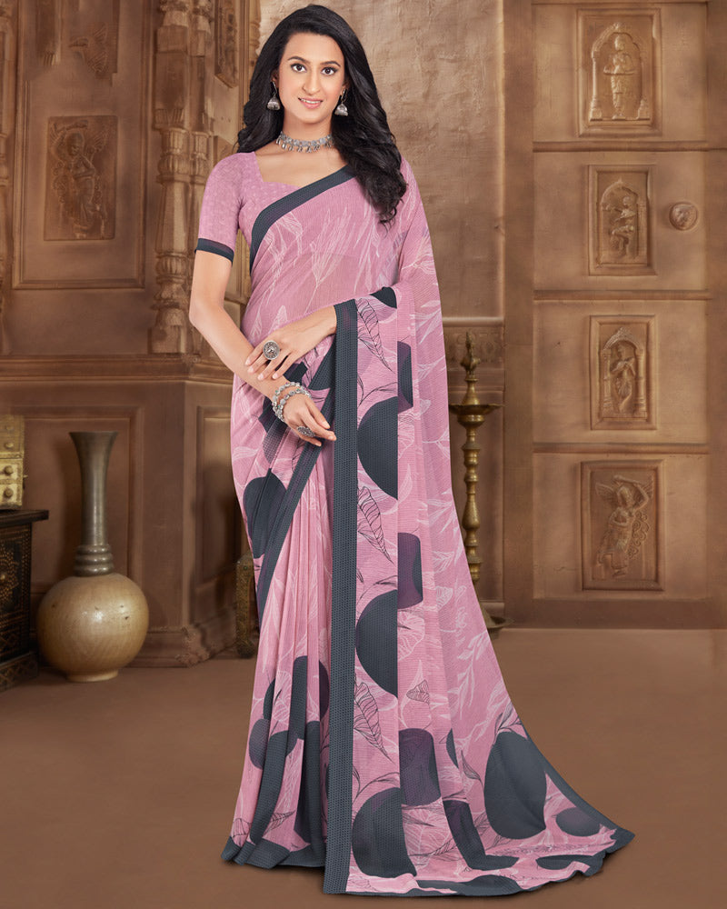 Vishal Prints Baby Pink Printed Georgette Saree