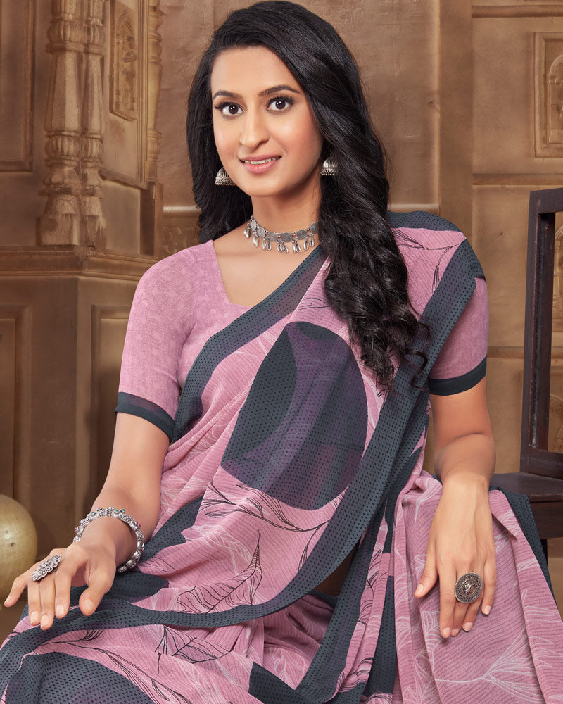 Vishal Prints Baby Pink Printed Georgette Saree