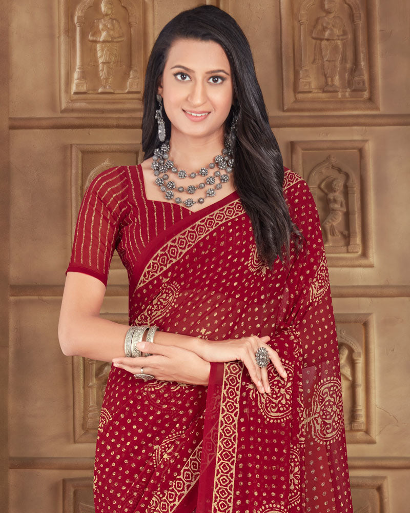 Vishal Prints Burgundy Printed Georgette Saree