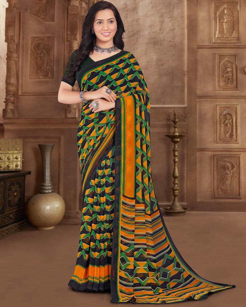 Vishal Prints Black Printed Georgette Saree