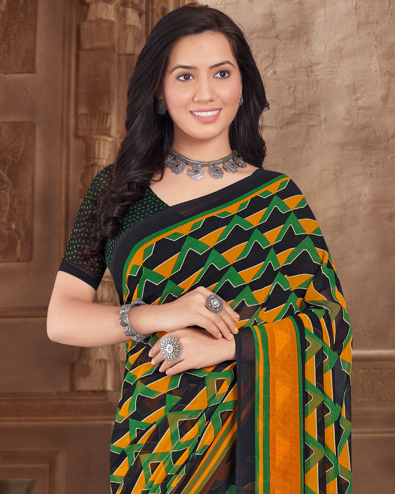 Vishal Prints Black Printed Georgette Saree