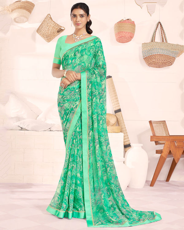 Vishal Prints Sea Green Printed Georgette Saree With Fancy Border