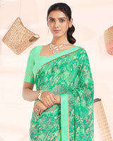 Vishal Prints Sea Green Printed Georgette Saree With Fancy Border