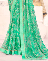 Vishal Prints Sea Green Printed Georgette Saree With Fancy Border