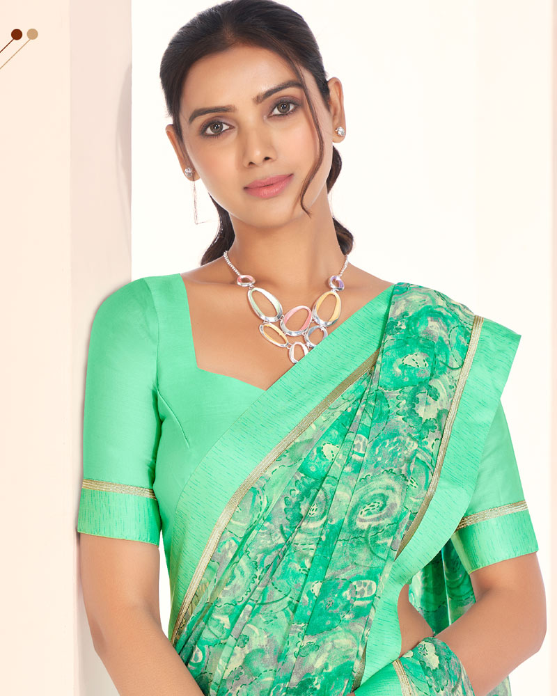 Vishal Prints Sea Green Printed Georgette Saree With Fancy Border