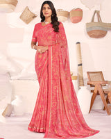 Vishal Prints Mandy Pink Printed Georgette Saree With Fancy Border