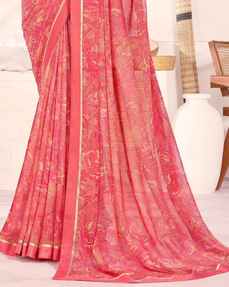 Vishal Prints Mandy Pink Printed Georgette Saree With Fancy Border