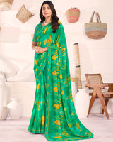 Vishal Prints Dark Mint Green Printed Georgette Saree With Fancy Border