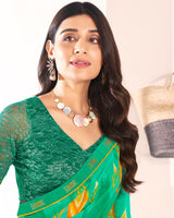 Vishal Prints Dark Mint Green Printed Georgette Saree With Fancy Border