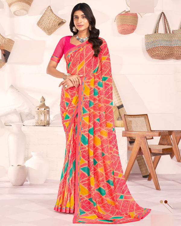 Vishal Prints Coral Printed Georgette Saree With Fancy Border