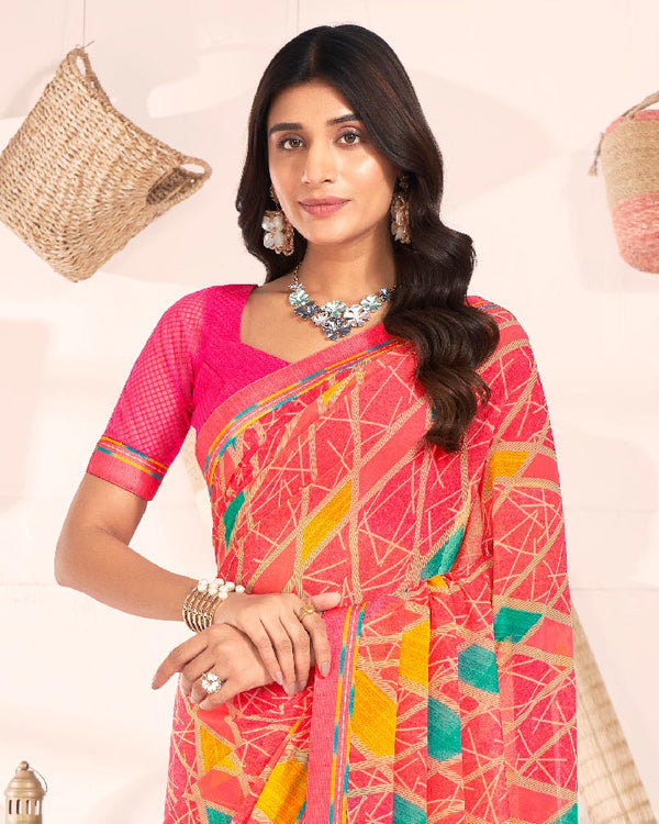 Vishal Prints Coral Printed Georgette Saree With Fancy Border