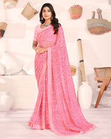 Vishal Prints Baby Pink Printed Georgette Saree With Fancy Border