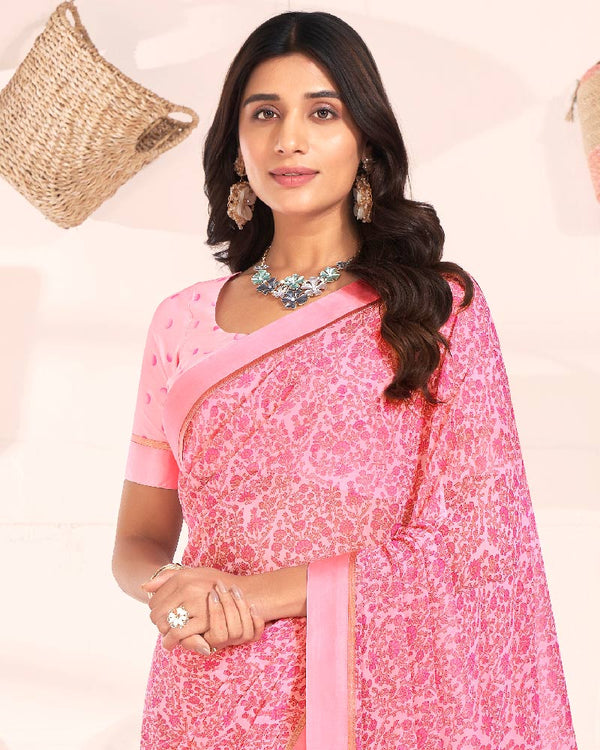 Vishal Prints Baby Pink Printed Georgette Saree With Fancy Border