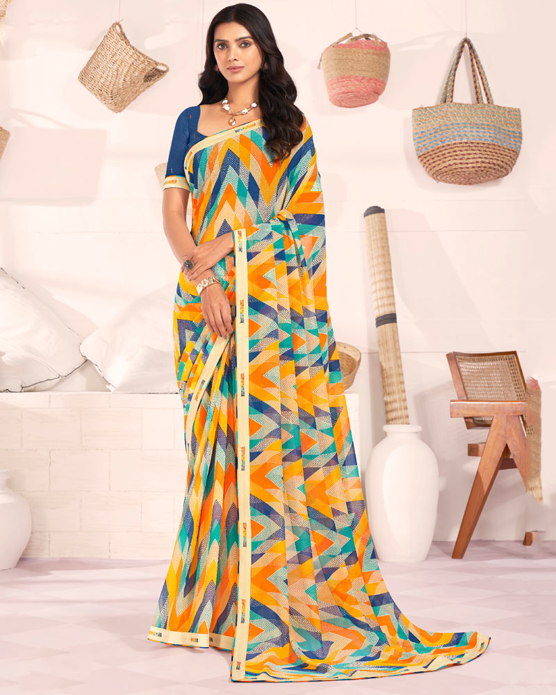 Vishal Prints Multi Color Printed Georgette Saree With Fancy Border