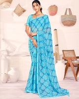 Vishal Prints Spray Blue Printed Georgette Saree With Fancy Border