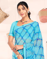 Vishal Prints Spray Blue Printed Georgette Saree With Fancy Border