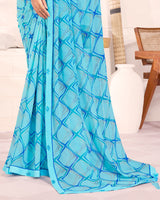 Vishal Prints Spray Blue Printed Georgette Saree With Fancy Border