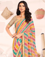 Vishal Prints Pastel Brown Printed Georgette Saree With Fancy Border