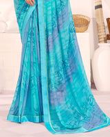 Vishal Prints Ocean Blue Printed Georgette Saree With Fancy Border