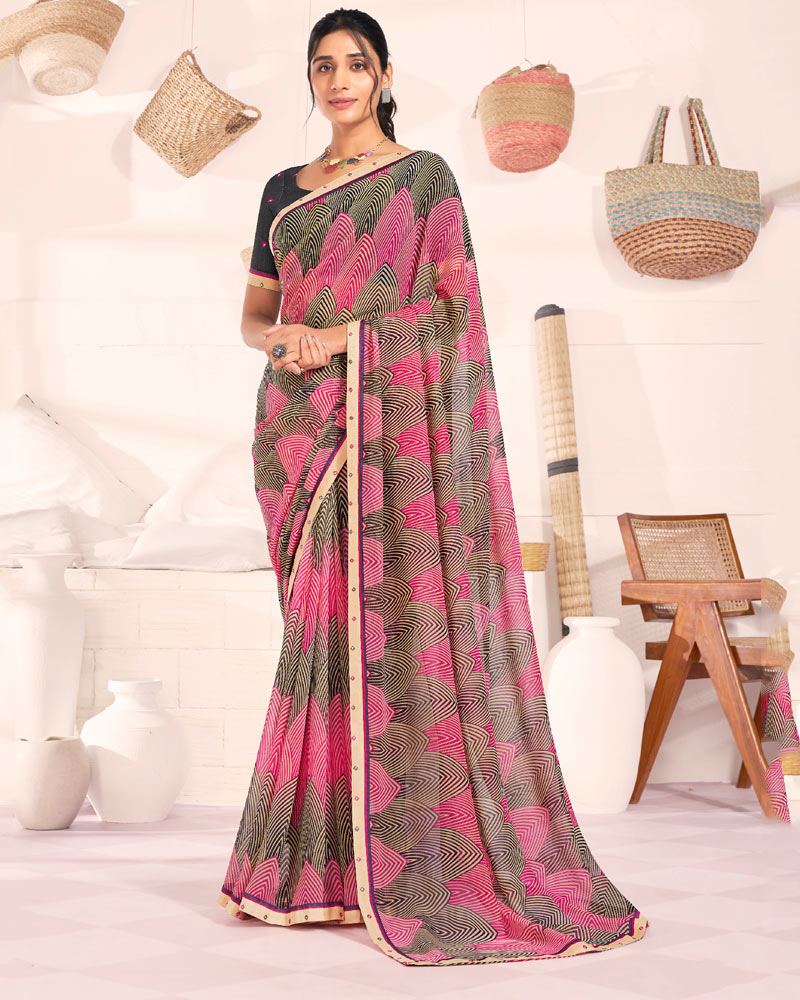 Vishal Prints Hot Pink Printed Georgette Saree With Fancy Border