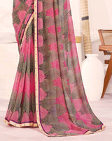 Vishal Prints Hot Pink Printed Georgette Saree With Fancy Border